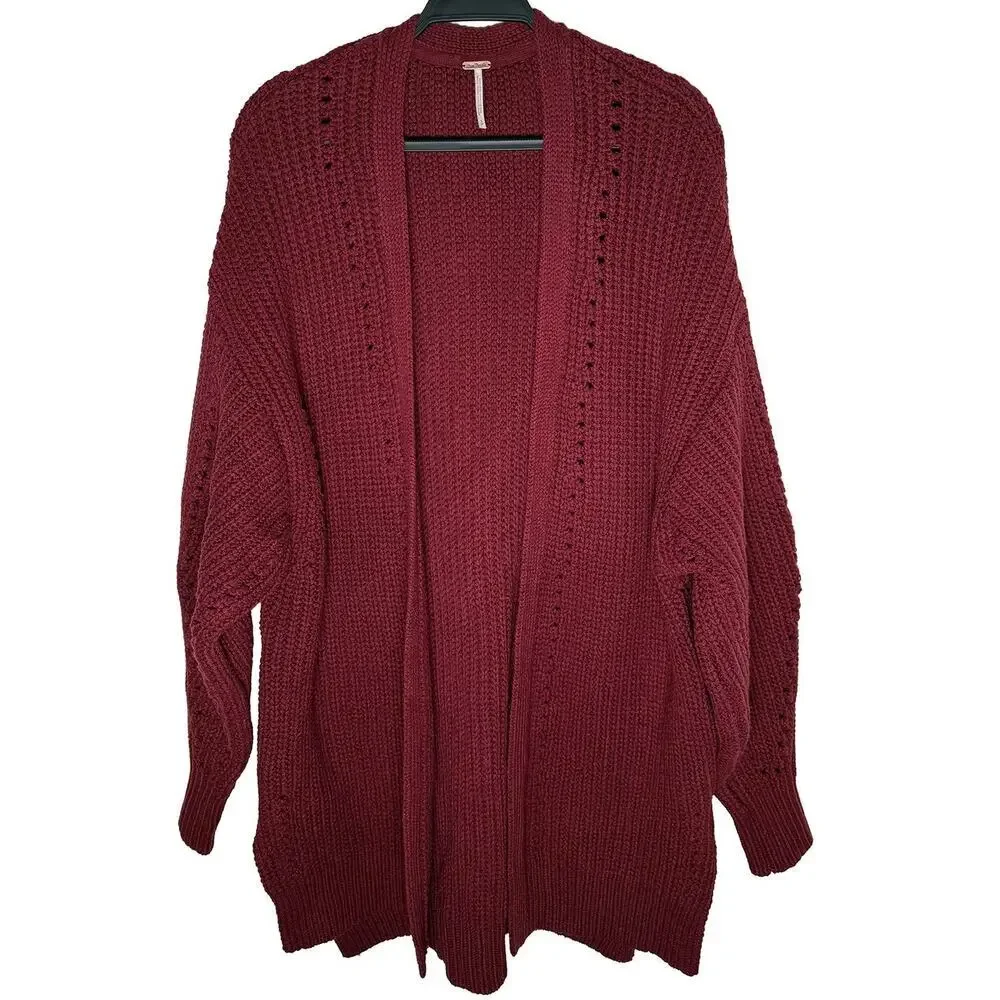 Free People Women's Knit Cabernet Nightingale Cardi Slouchy‎ Oversized Lagenlook